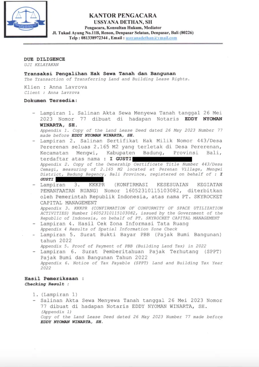 Legal Due Diligence Report