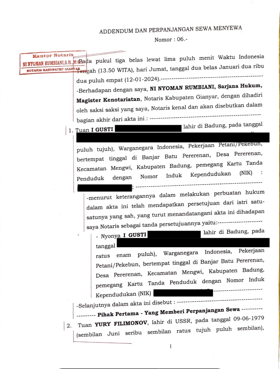 Addendum & Extension of Land Lease No. 06 — Sky Garden 1